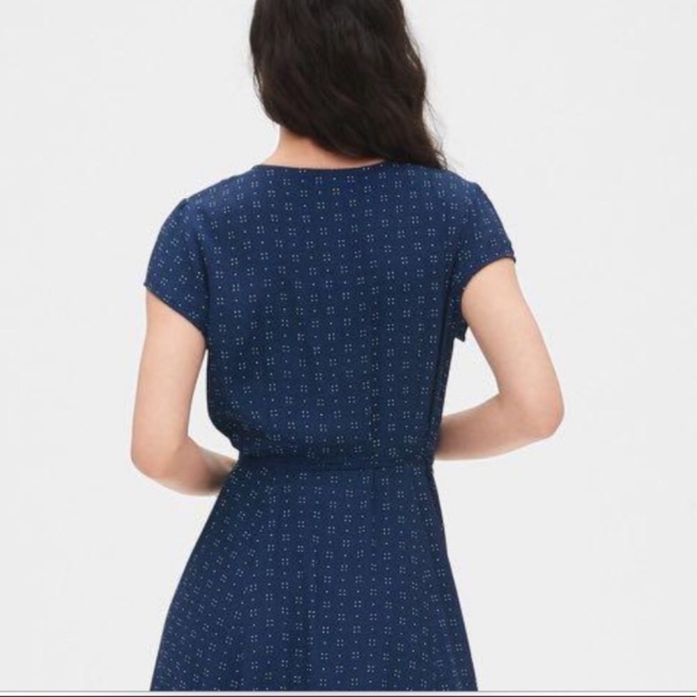 Gap navy blue short sleeve maxi wrap dress with tiny white polka dots, XL - Picture 5 of 11